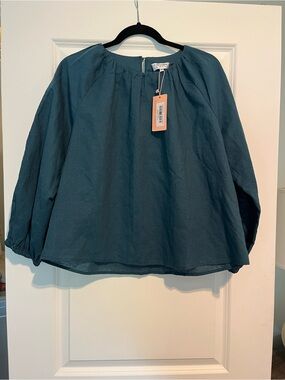 Crosby by Mollie Burch Teal Peasant Blouse - Relaxed Women's Top NWT